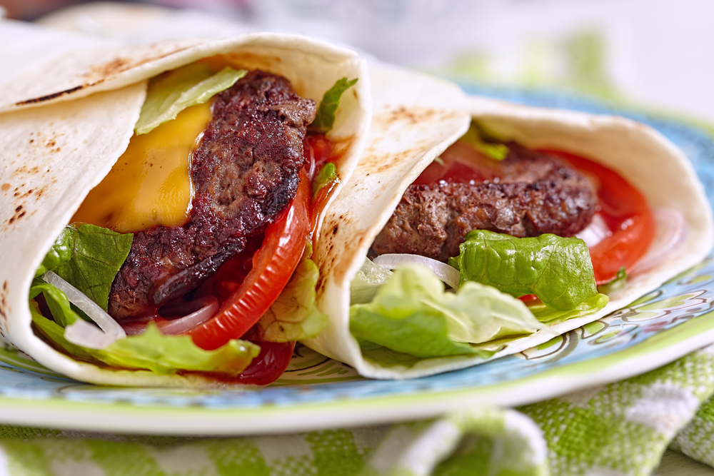 Burgers wrapped in tortillas