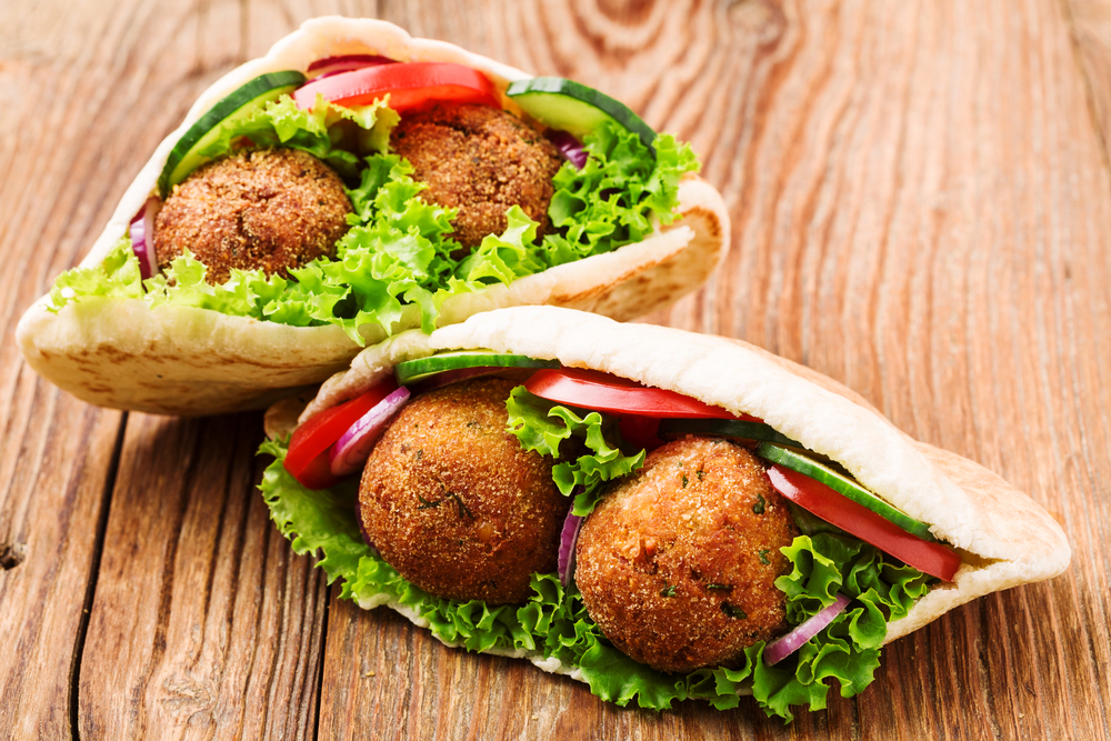 Falafel on a wooden counter