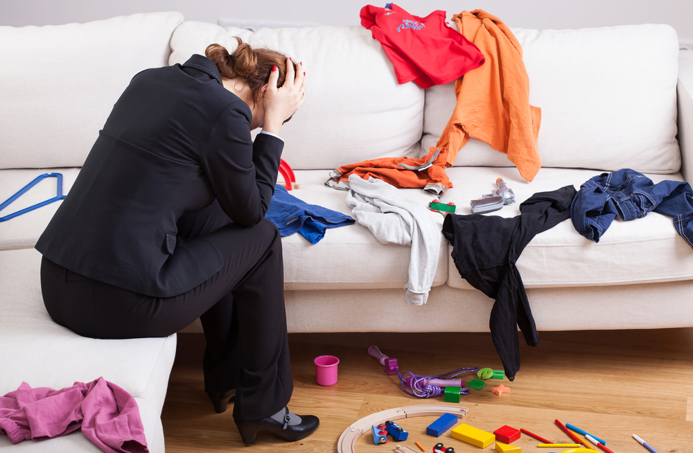 frustrated woman with mess